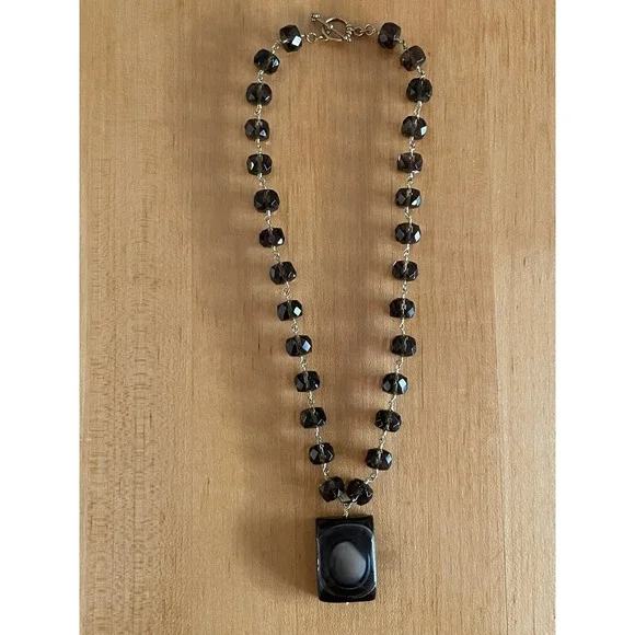 Agate Pendant Necklace Women Brown Smoky Beaded Toggle Clasp Statement - Picture 3 of 8